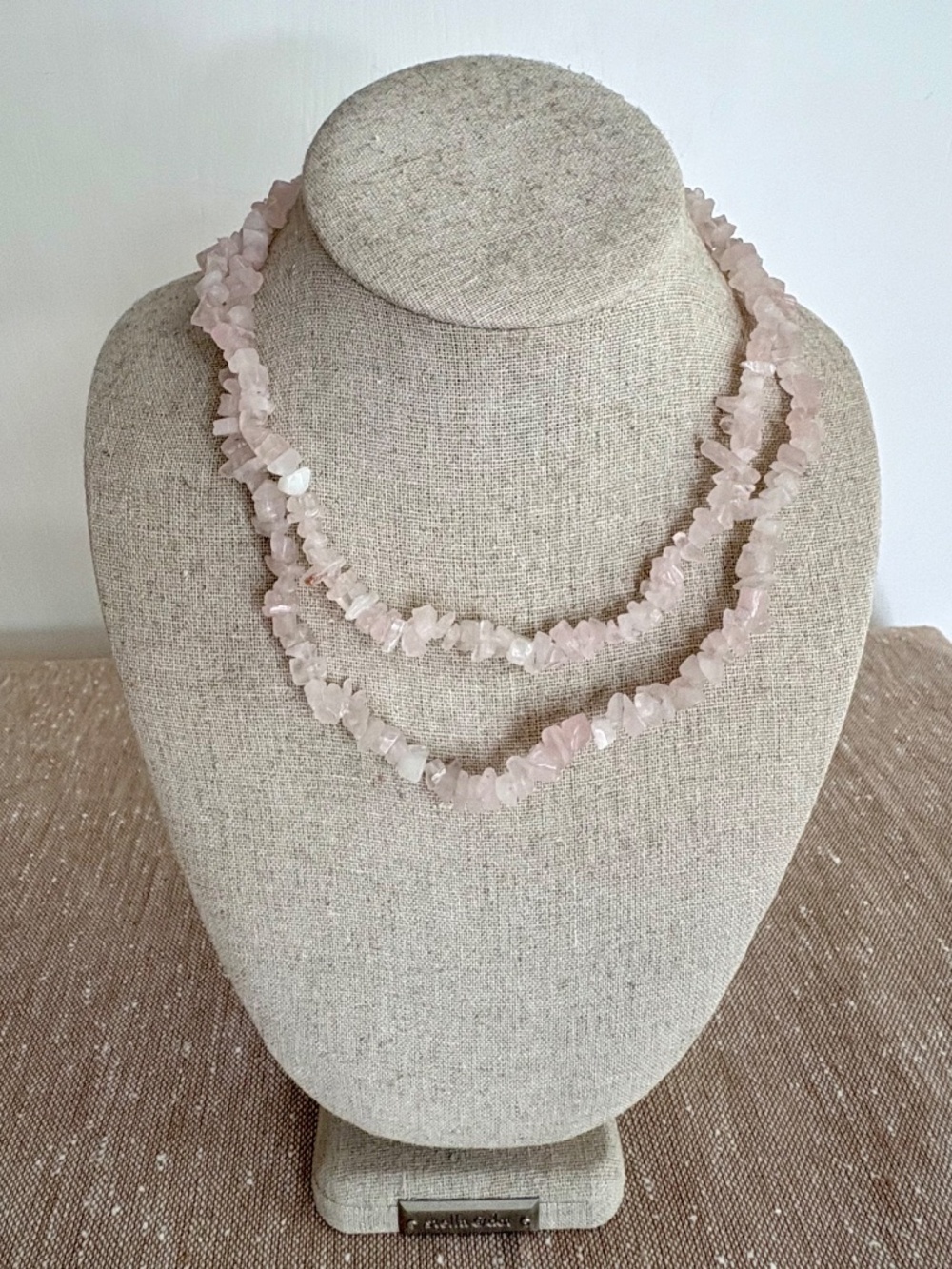 Vintage Rose Quartz Gemstone Boho Necklace Crystal Chip Continuous Strand
